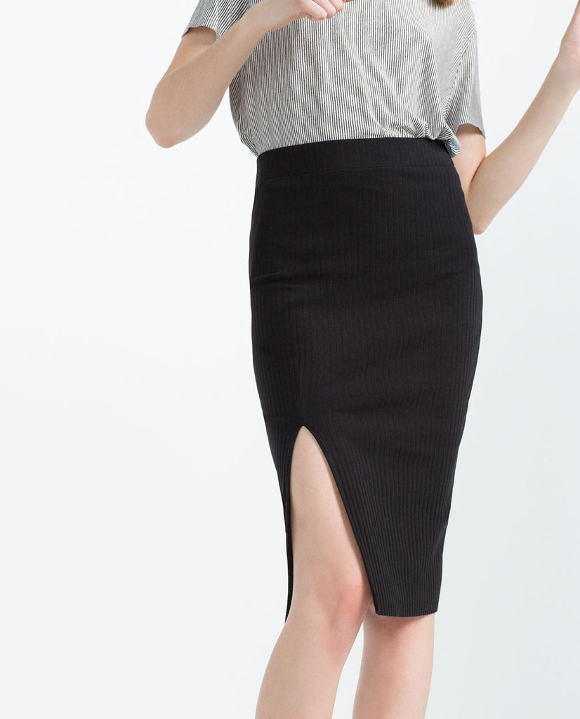 RIBBED SKIRT WITH VENT