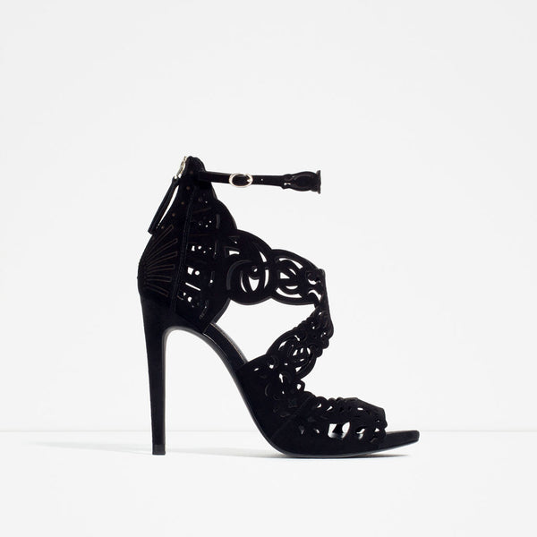 OPENWORK LEATHER SANDALS WITH HEEL