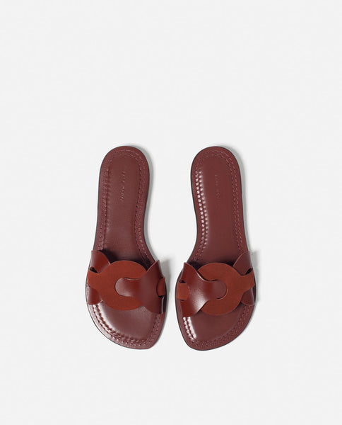 CONTRAST LEATHER SLIDES