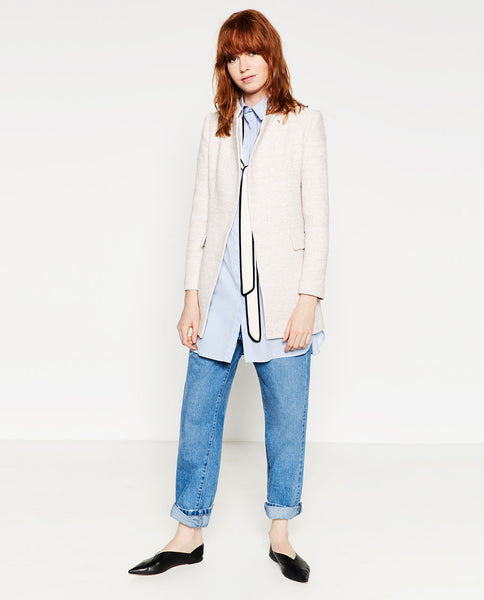 LONG BLAZER WITH CROSSOVER NECKLINE