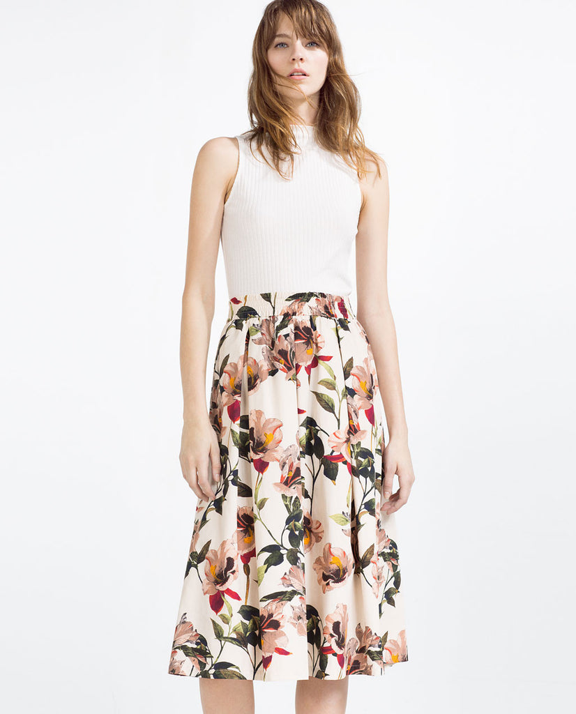 FLORAL PRINT MIDI SKIRT