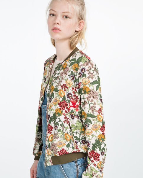 FLORAL PRINT BOMBER JACKET