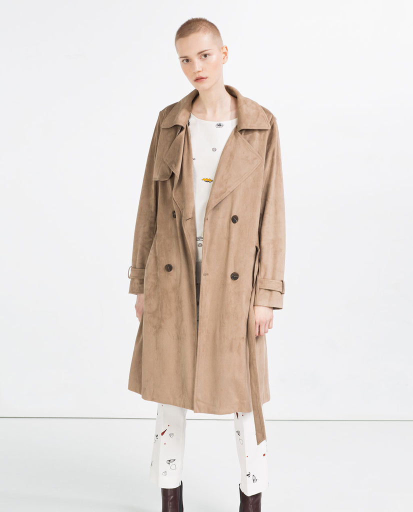 SUEDE EFFECT TRENCH COAT