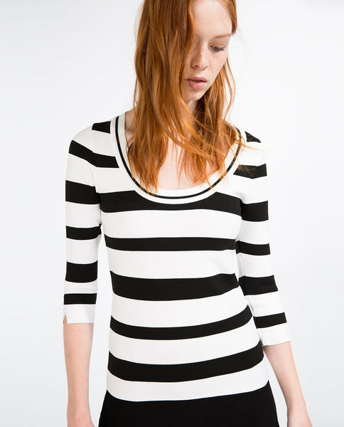 STRIPED SWEATER WITH SCOOP NECK