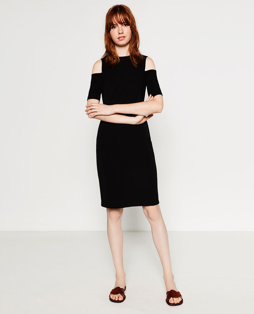 SHIFT DRESS WITH CUT-OUT SHOULDERS