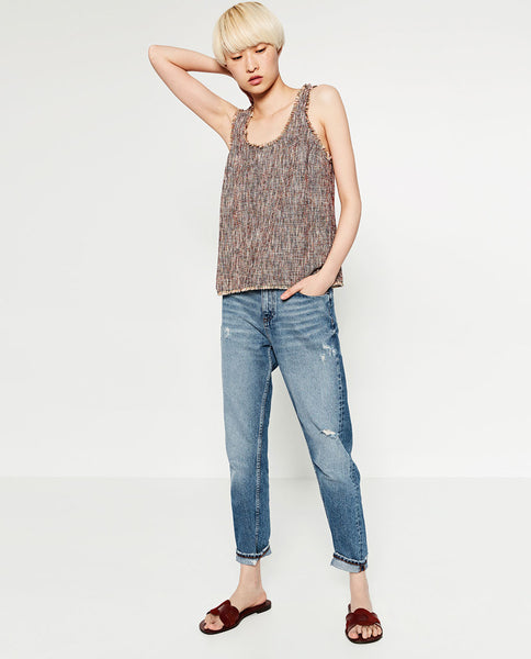 FRAYED TWEED TOP