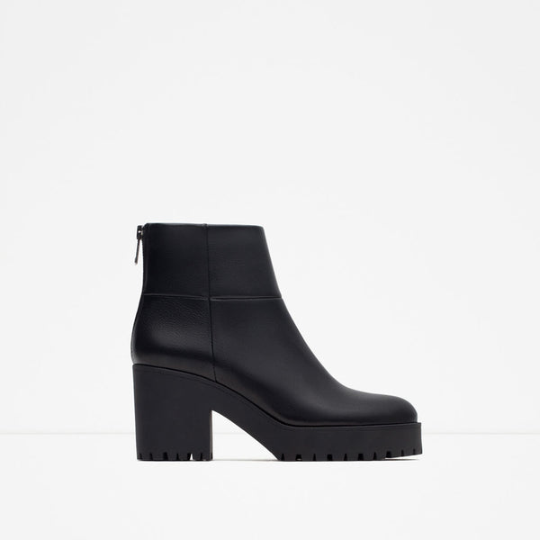 HIGH HEEL LEATHER ANKLE BOOTS WITH TRACK SOLE