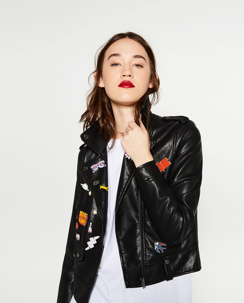 FAUX LEATHER BADGE JACKET