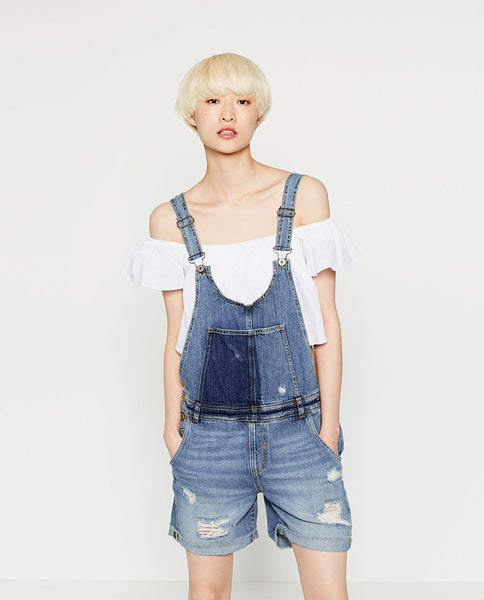 FRAYED HEM DUNGAREES