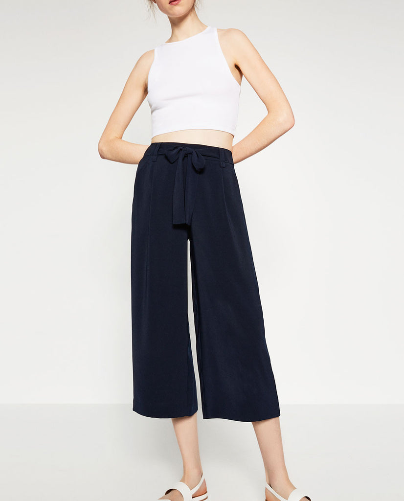 CROPPED FLOWING STRIPED TROUSERS