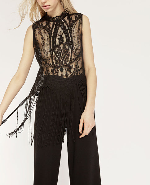 FRINGED BLONDE LACE TOP