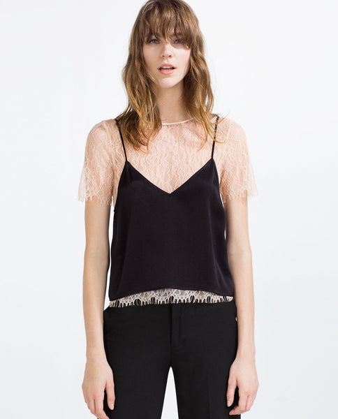 LAYERED LACE AND CAMISOLE TOP